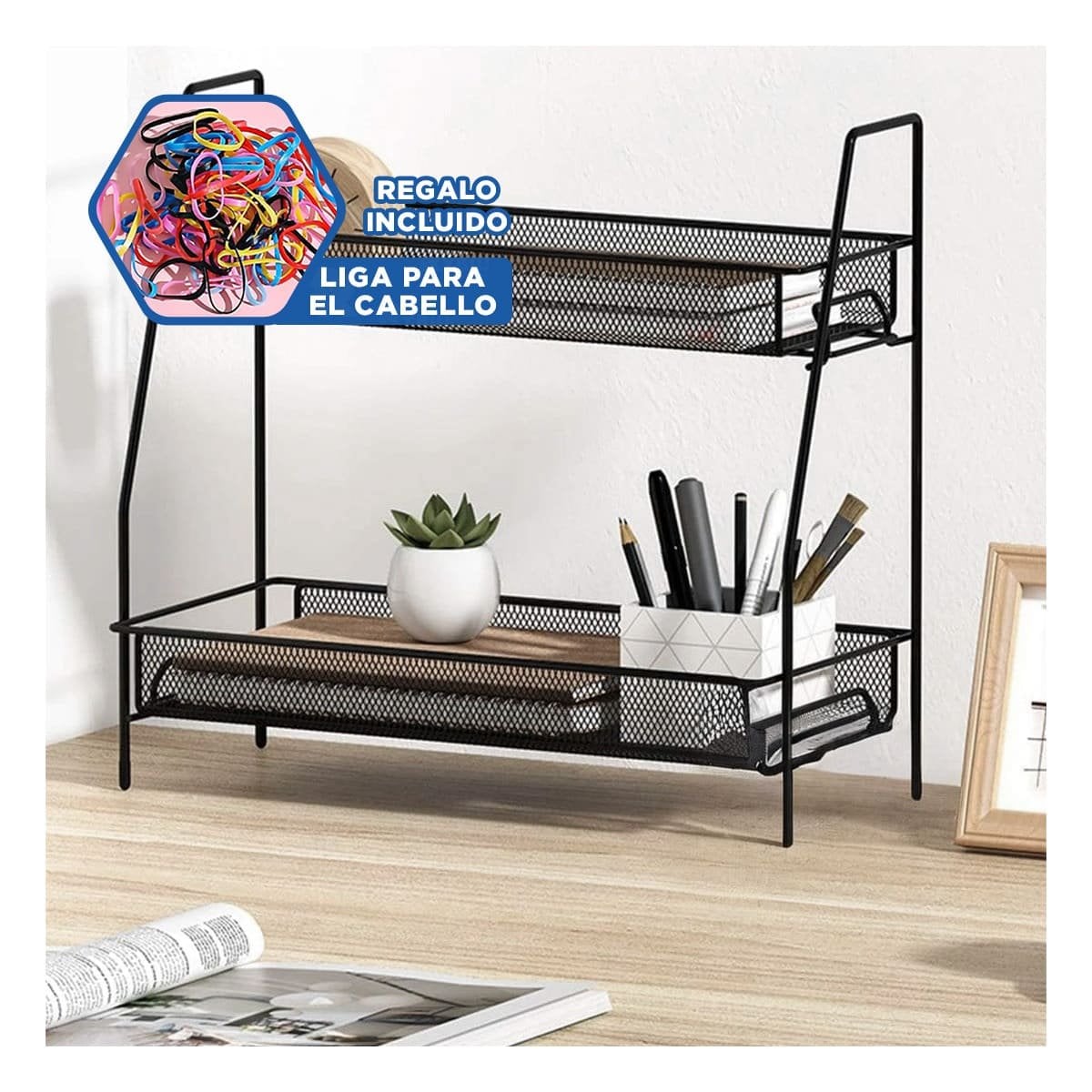 ESTANTE 2 NIVELES MULTIUSO DISENO SIMPLE Y FUNCIONAL PARA CASA NEGRO Y+LIGAS REGALO - 2