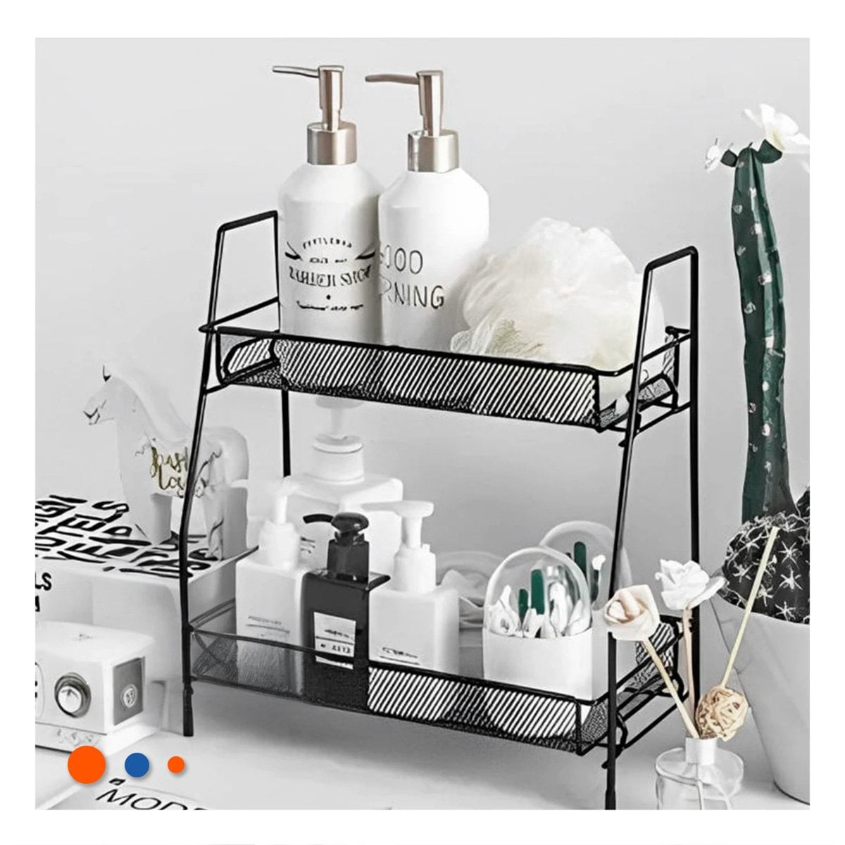 ESTANTE 2 NIVELES MULTIUSO DISENO SIMPLE Y FUNCIONAL PARA CASA NEGRO Y+LIGAS REGALO - 3