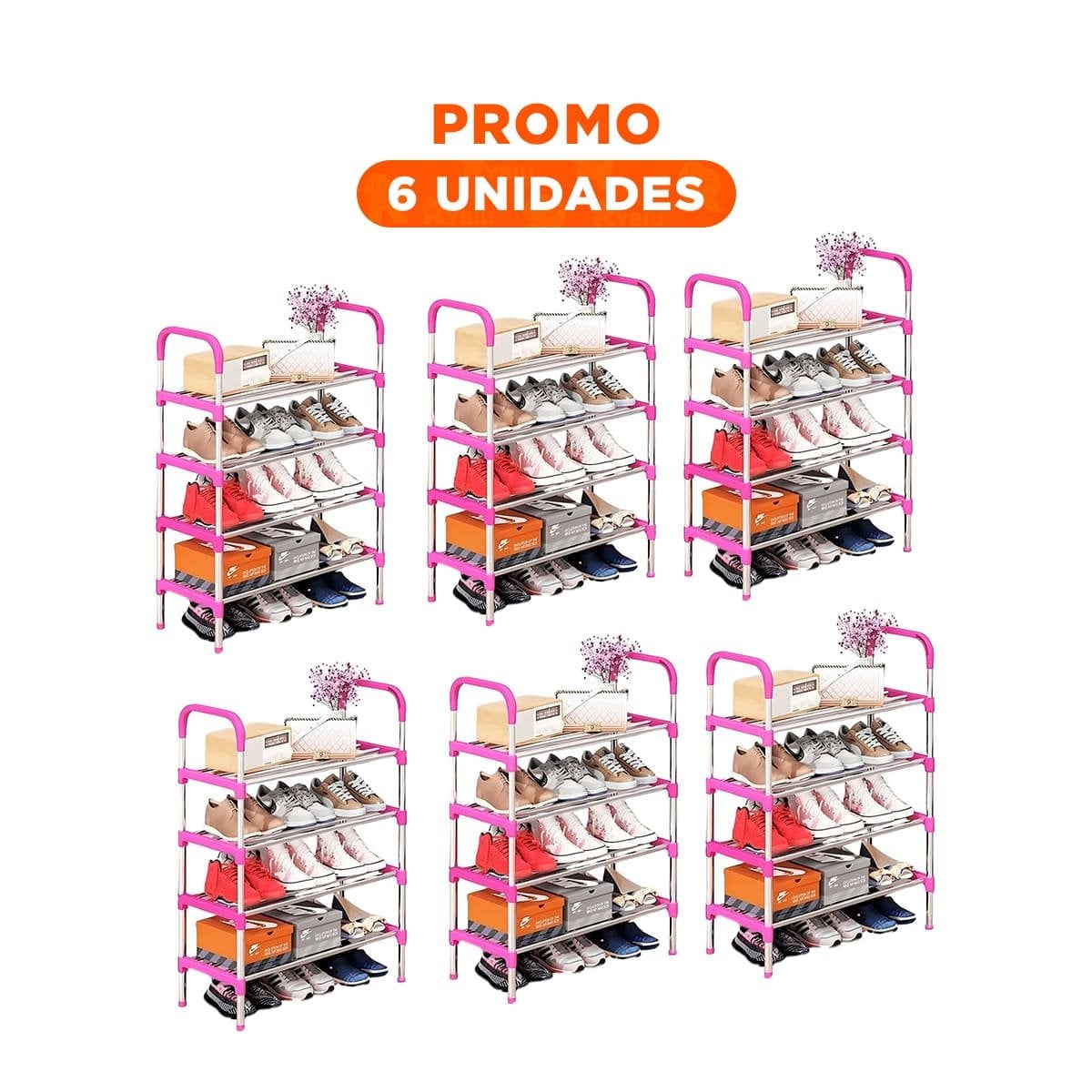 PACK6 REPISERO VERTICAL 4 NIVELES COMODO Y LIGERO Y PRACTICO ROSADO Y+REGALO STICKER - 1