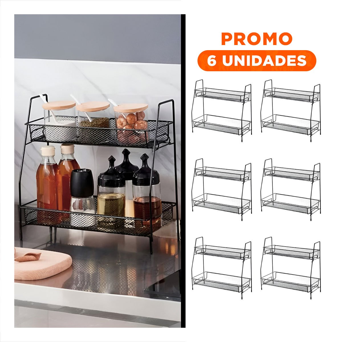 PACK6 ESTRUCTURA 2 NIVELES MULTIUSO DISENO SIMPLE Y COMODO NEGRO Y+REGALO STICKER - 1