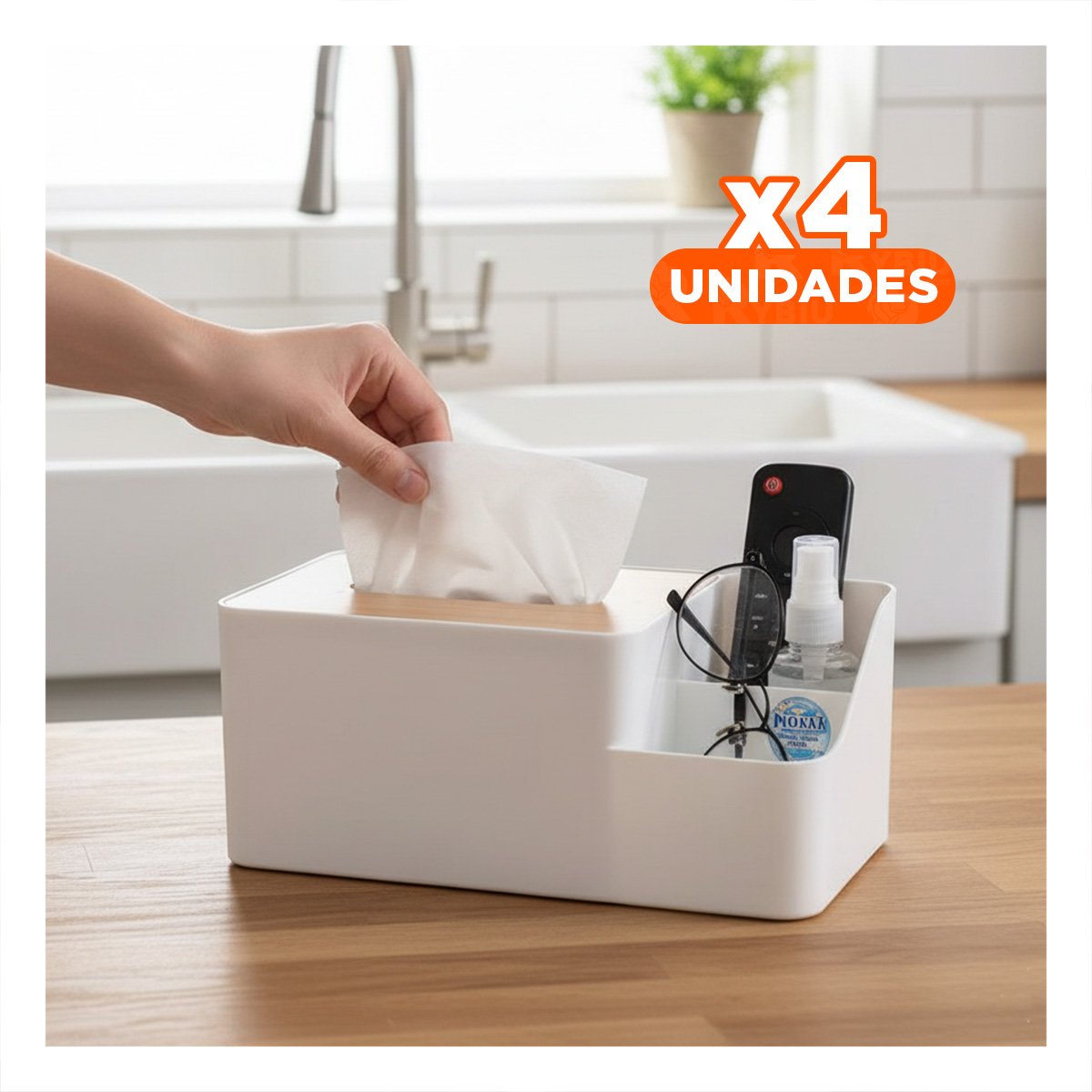 PACK4 CONTENEDOR DE SERVILLETAS MULTIFUNCIONAL, LIGERO Y PRACTICO BLANCO Y+REGALO STICKER - 1