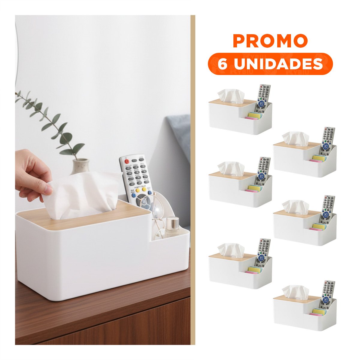 PACK6 CONTENEDOR DE SERVILLETAS MULTIFUNCIONAL LIGERO Y COMODO BLANCO Y+REGALO STICKER - 1
