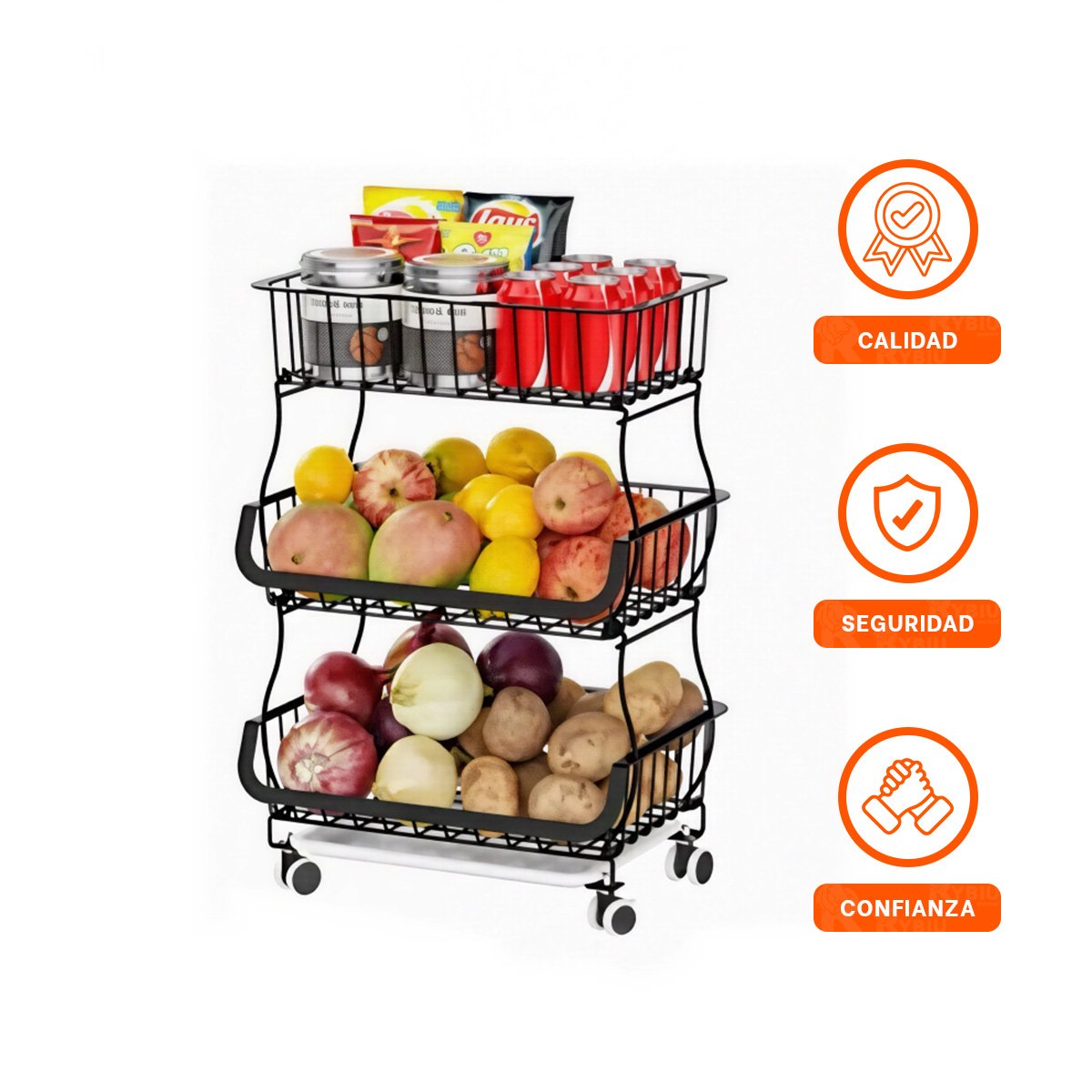 PACK2 MUEBLE DE 3 NIVELES PARA COCINA EN ACERO USO DIARIO ORGANIZADO Y+REGALO STICKER - 2