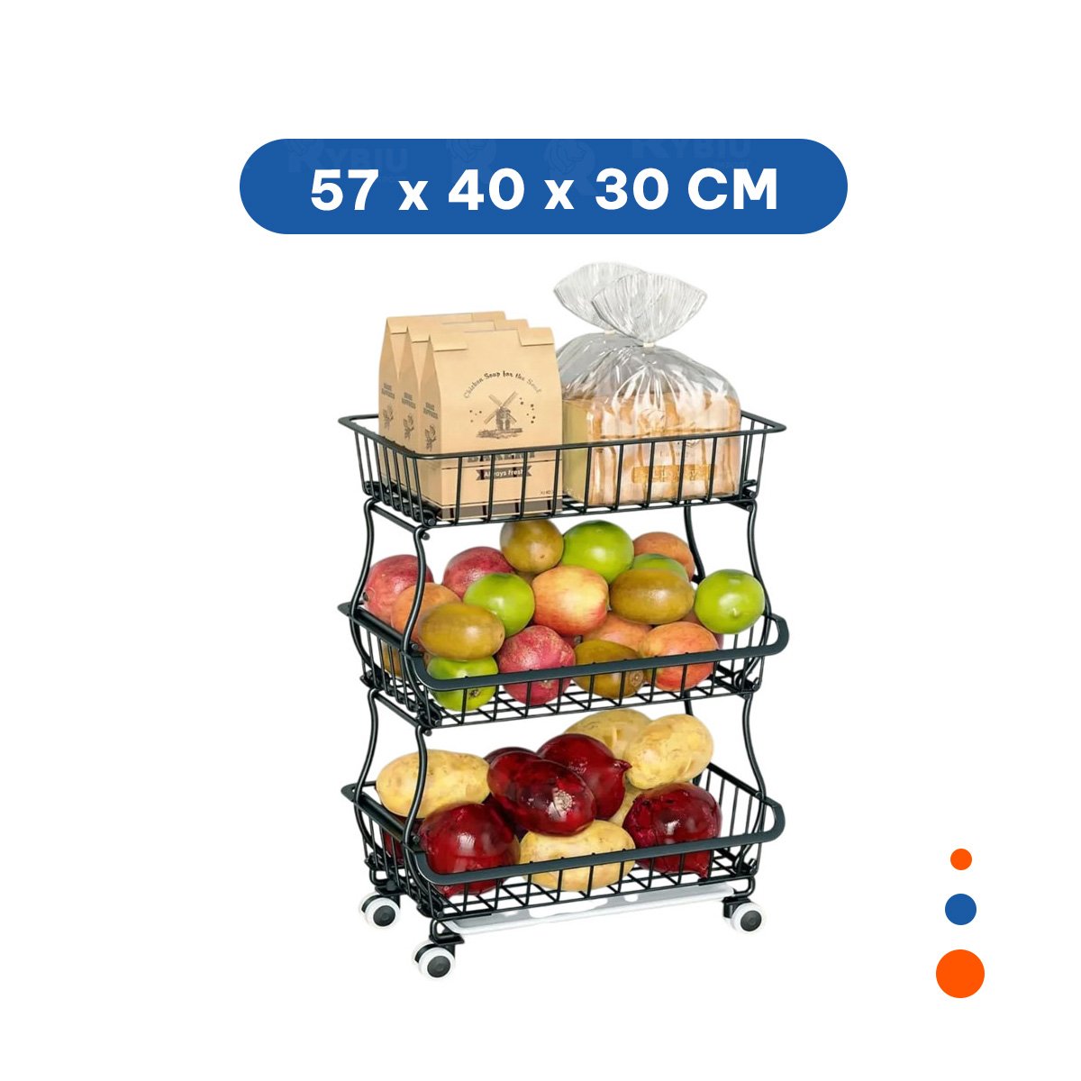 CESTA DE 3 NIVELES PARA COCINA EN ACERO COLOR NEGRO MULTIUSO PARA CASA - 4