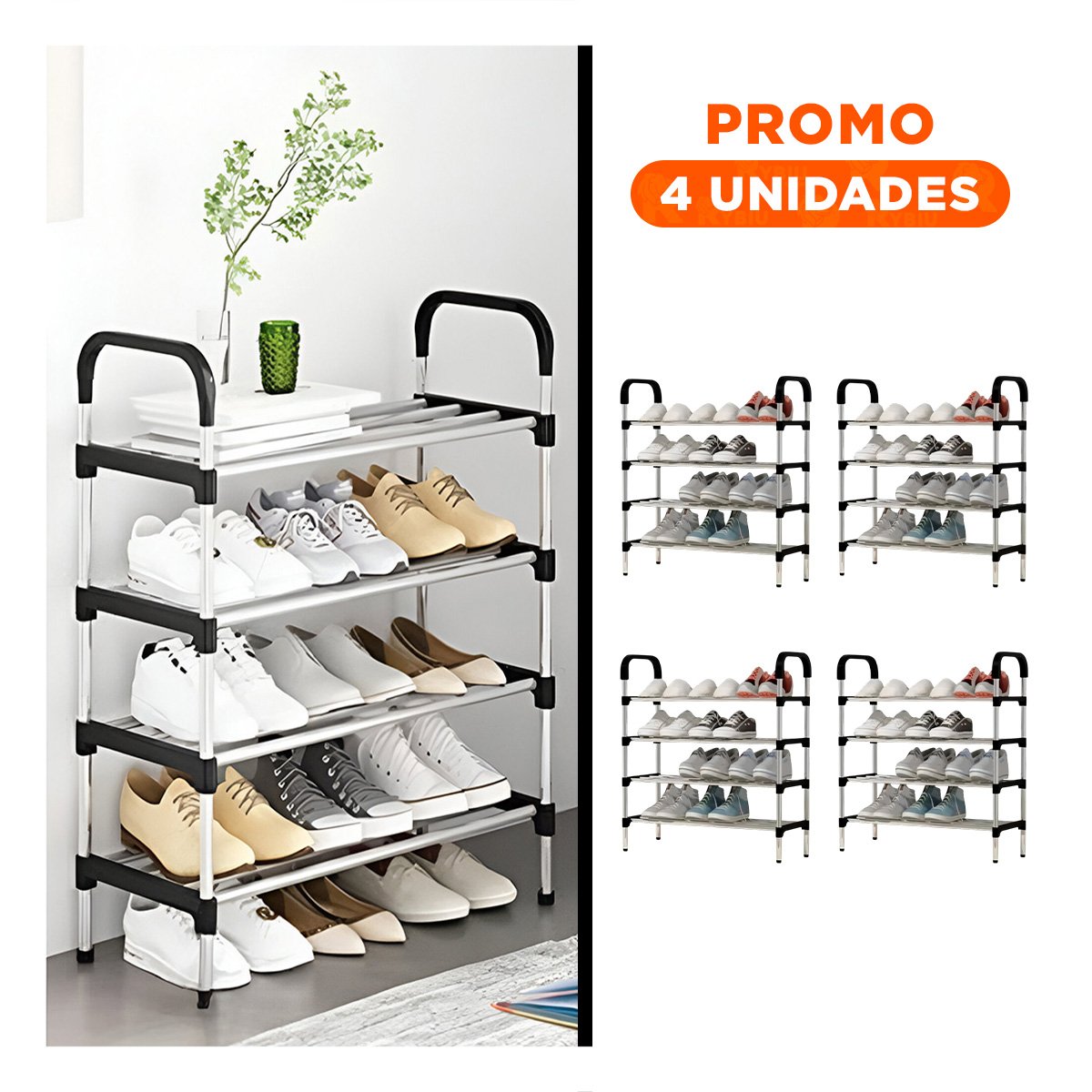 PACK4 SOPORTE VERTICAL 4 NIVELES COMODO Y LIGERO Y PRACTICO EN HOGAR NEGRO - 1