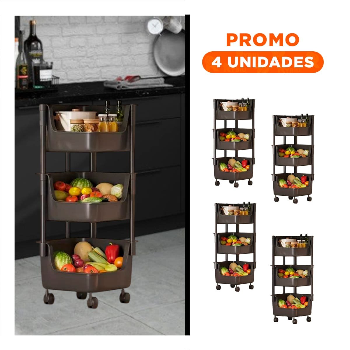 PACK4 MODULO CUADRADO DE 3 NIVELES CON RUEDAS PARA ESPACIOS COMPACTOS Y FIRMES - 1