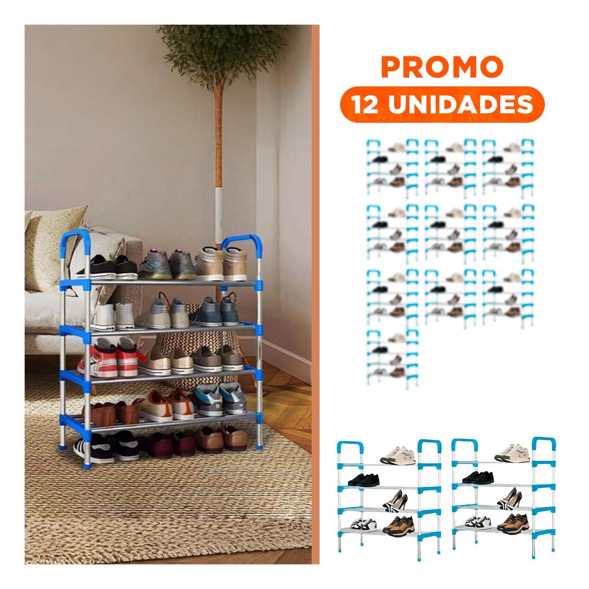 PACK12 ALMACENADOR VERTICAL 4 NIVELES LIGERO Y PRACTICO Y FACIL DE USAR CELESTE - 1