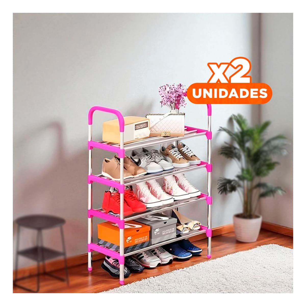 PACK2 SOPORTE VERTICAL 4 NIVELES COMPACTO Y COMODO Y SEGURO ROSADO Y+PAPEL REGALO - 1