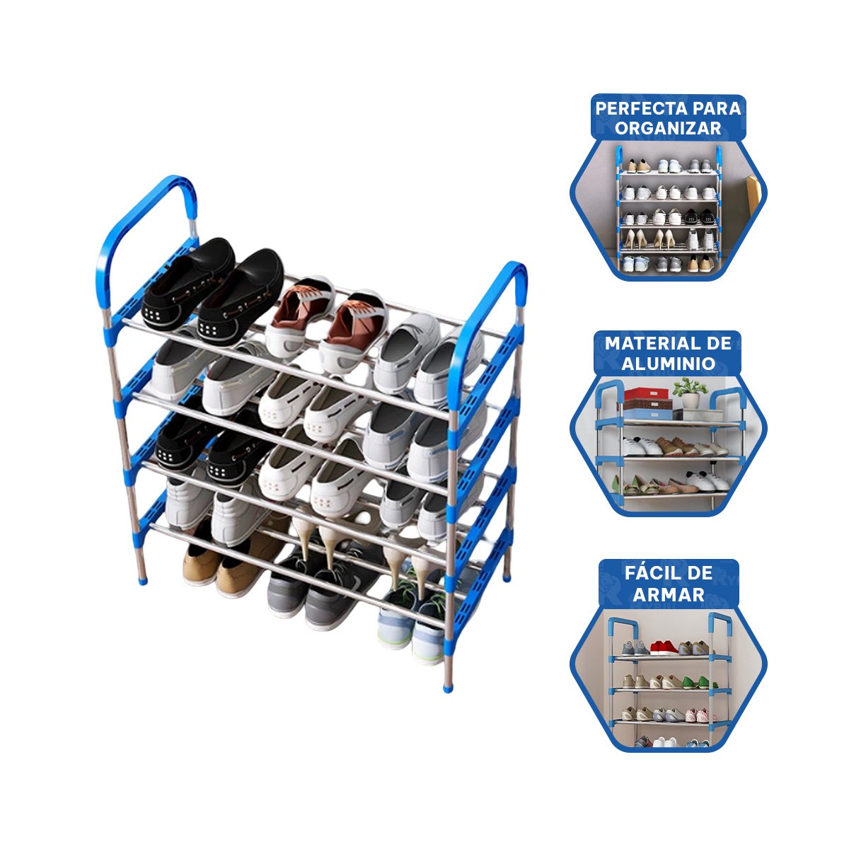 ZAPATERA VERTICAL 4 NIVELES COMPACTA Y COMODA Y SEGURA CELESTE Y+PAPEL REGALO - 5