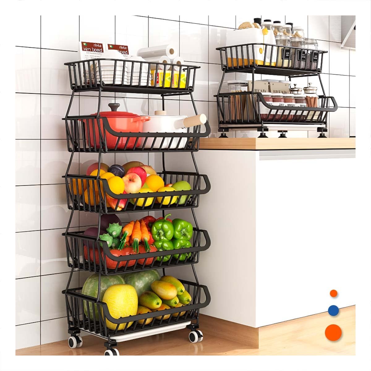 CESTA 5 NIVELES ACERO NEGRO PARA EL ORDEN EN SU FAMILIA REAL Y+PAPEL REGALO - 1