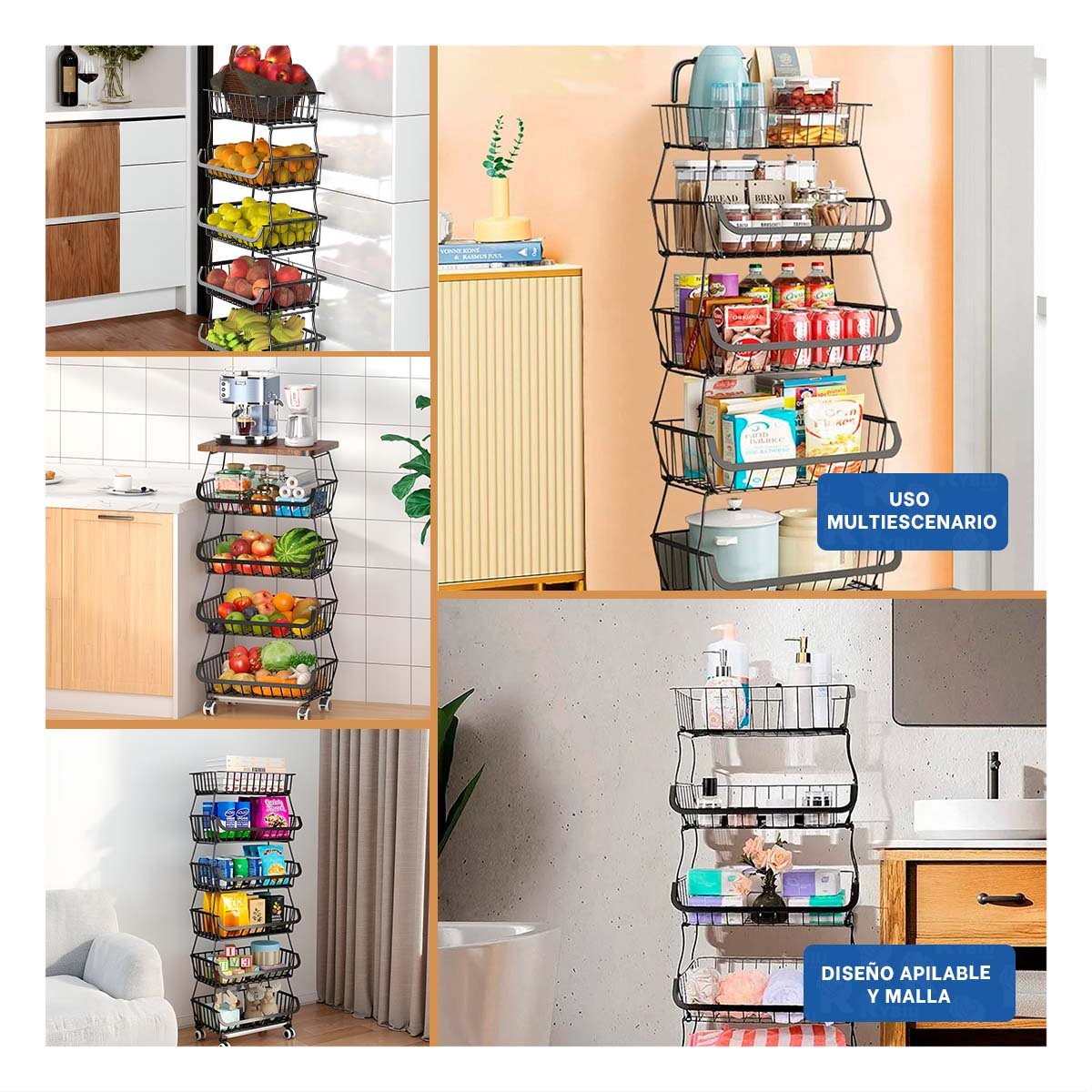CESTA 5 NIVELES ACERO NEGRO PARA EL ORDEN EN SU FAMILIA REAL Y+PAPEL REGALO - 3