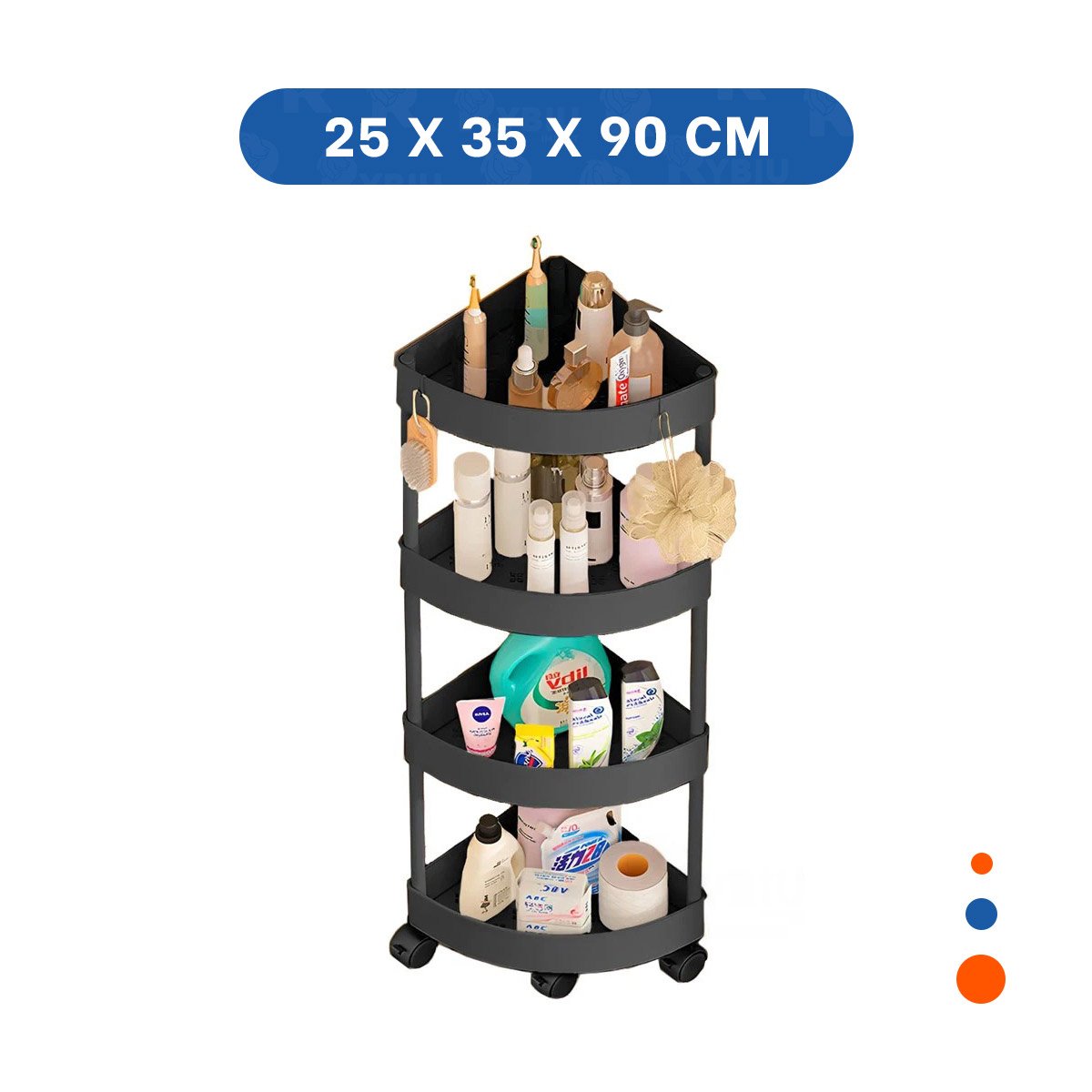 PACK4 ANAQUEL ESQUINERO DE 4 NIVELES CON RUEDAS NEGRO USO VERSATIL Y+PAPEL REGALO - 4
