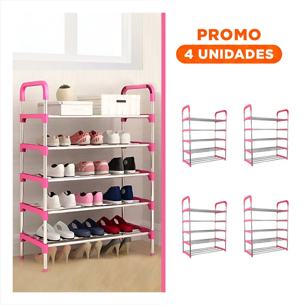 PACK4 SOPORTE VERTICAL 5 NIVELES COMODO Y LIGERO Y PRACTICO PARA HOGAR ROSADO - 1