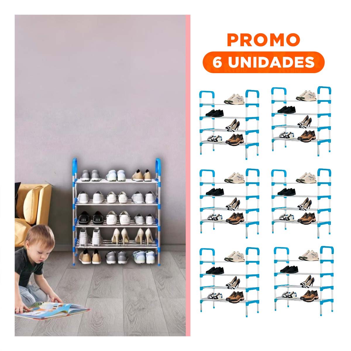 PACK6 REPISERO VERTICAL 4 NIVELES COMODO Y LIGERO Y PRACTICO CELESTE Y+REGALO STICKER - 1