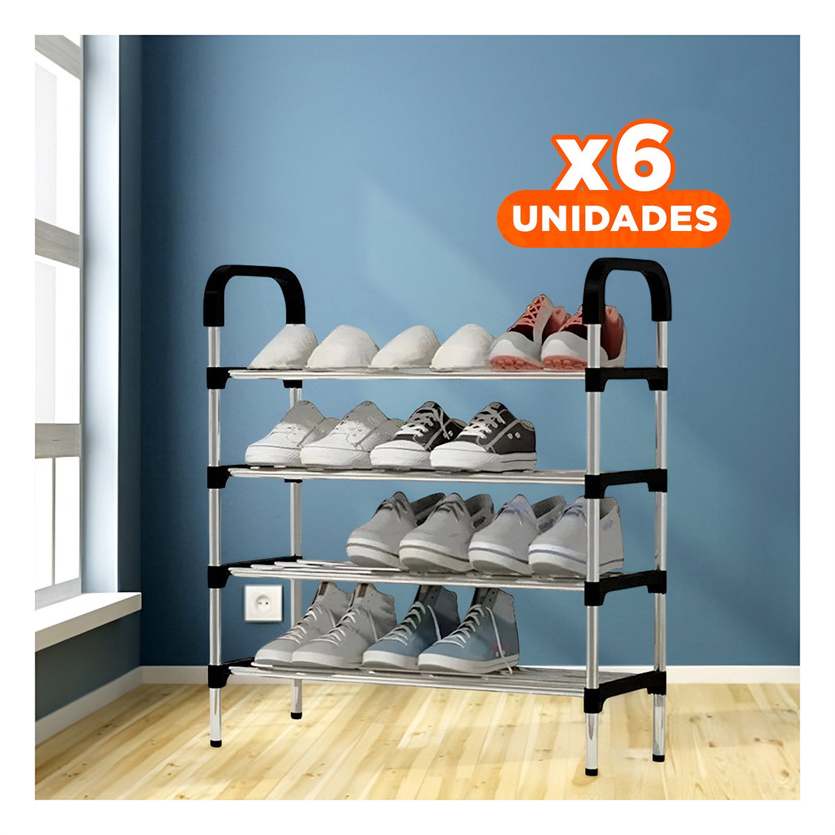 PACK6 APILADOR VERTICAL 4 NIVELES COMPACTO Y SEGURO Y FACIL DE USAR NEGRO - 1