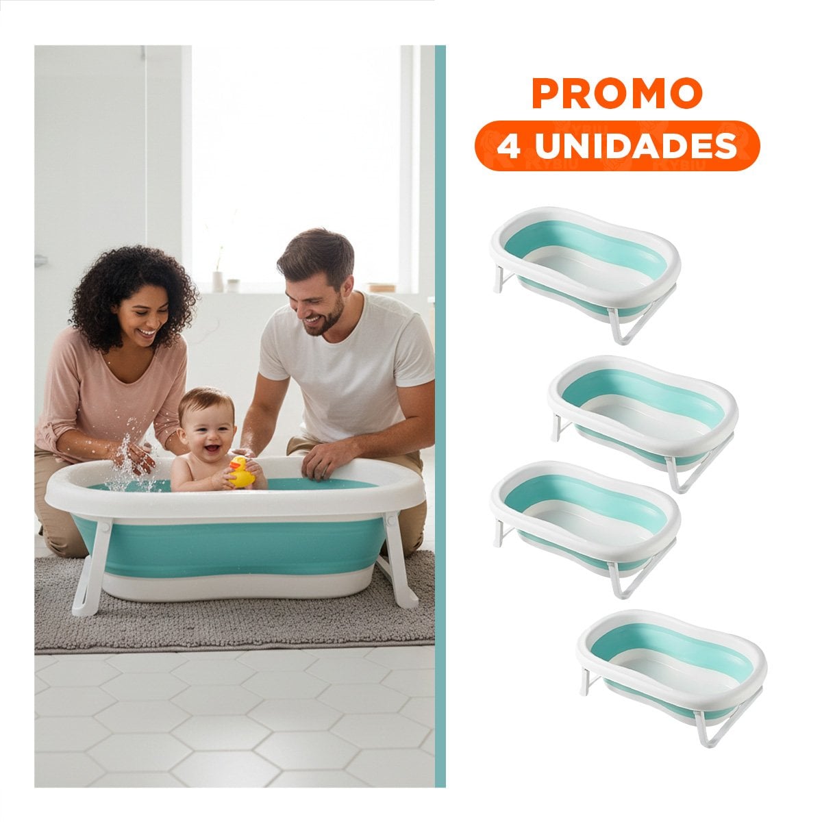 PACK4 TINA PLEGABLE PARA BEBE VERSATIL, PRACTICA Y SEGURA PARA USO DIARIO VERDE - 1