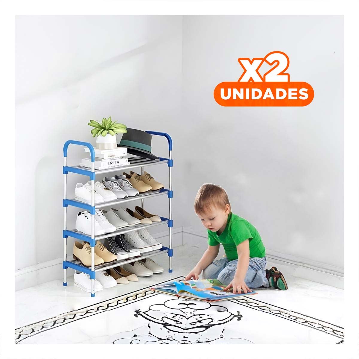 PACK2 SOPORTE VERTICAL 4 NIVELES COMPACTO Y COMODO Y SEGURO CELESTE Y+PAPEL REGALO - 1
