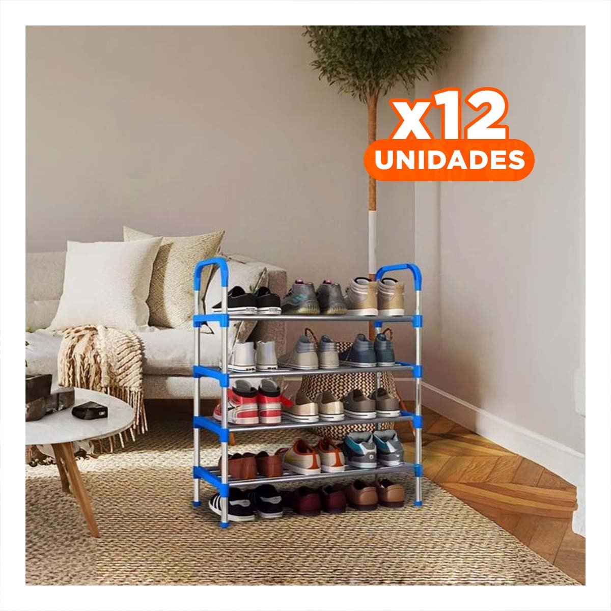 PACK12 ALMACENADOR VERTICAL 4 NIVELES COMPACTO Y COMODO Y SEGURO CELESTE Y+PAPEL REGALO - 1