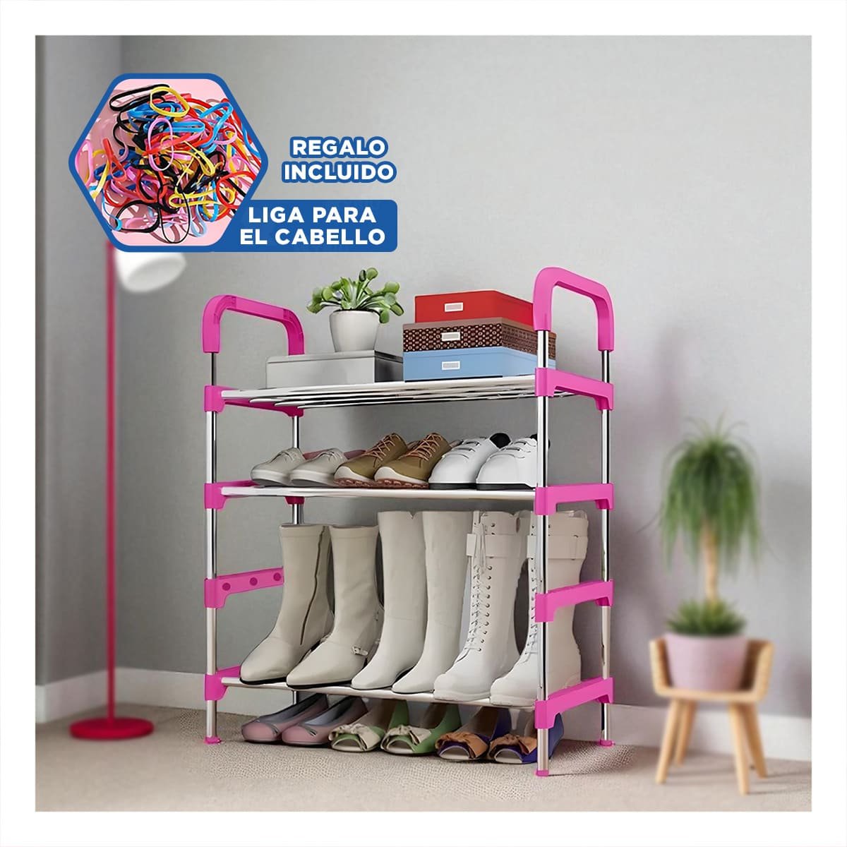 ZAPATERA VERTICAL 4 NIVELES COMODA Y LIGERA Y PRACTICA ROSADO Y+LIGAS REGALO - 2