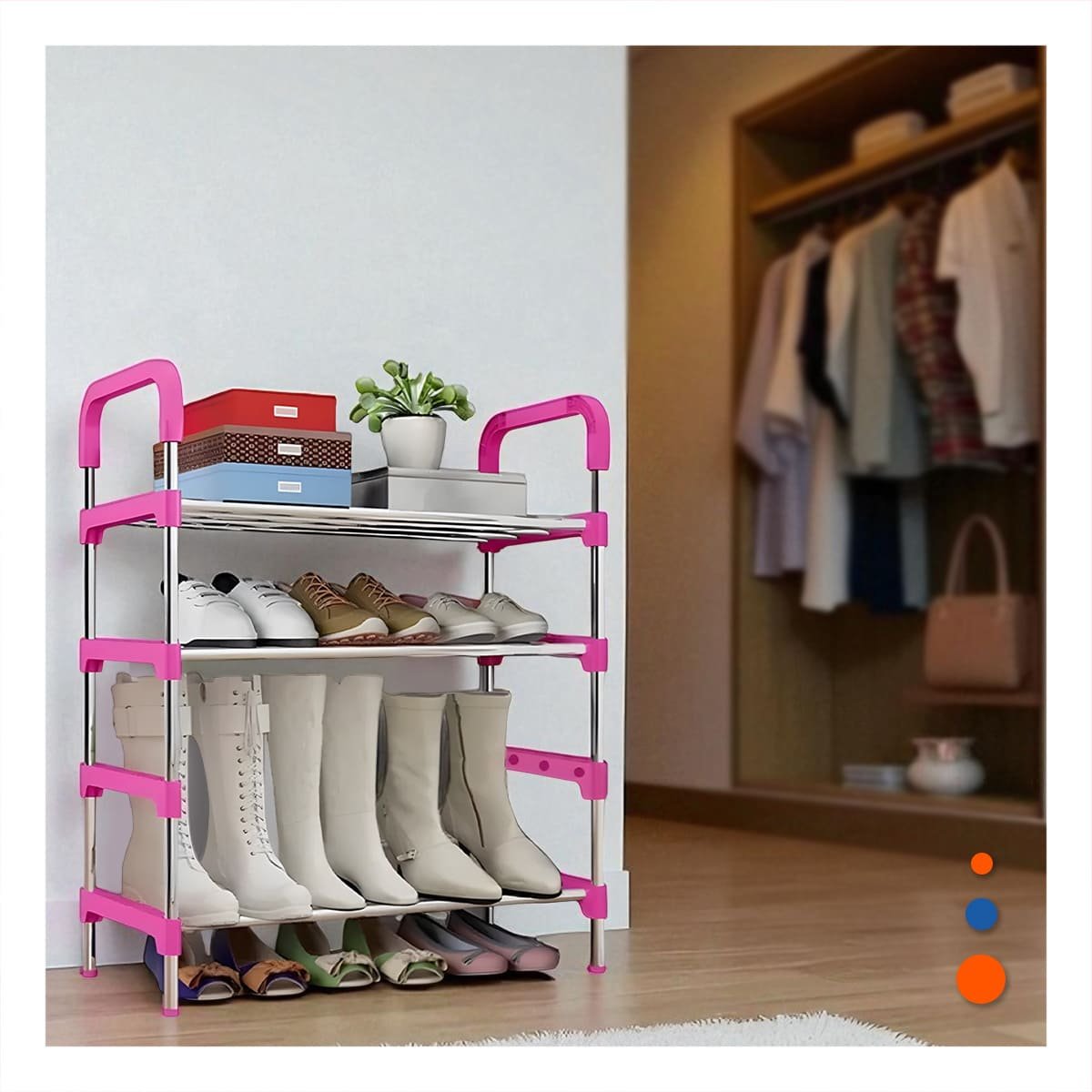 PACK2 SOPORTE VERTICAL 4 NIVELES PARA ZAPATOS LIGERO Y PRACTICO PARA HOGAR ROSADO - 2