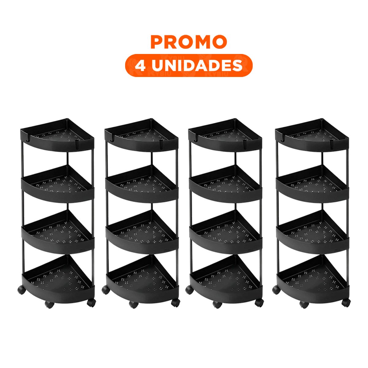 PACK4 ANAQUEL ESQUINERO DE 4 NIVELES CON RUEDAS NEGRO ALMACENAJE SEGURO - 1