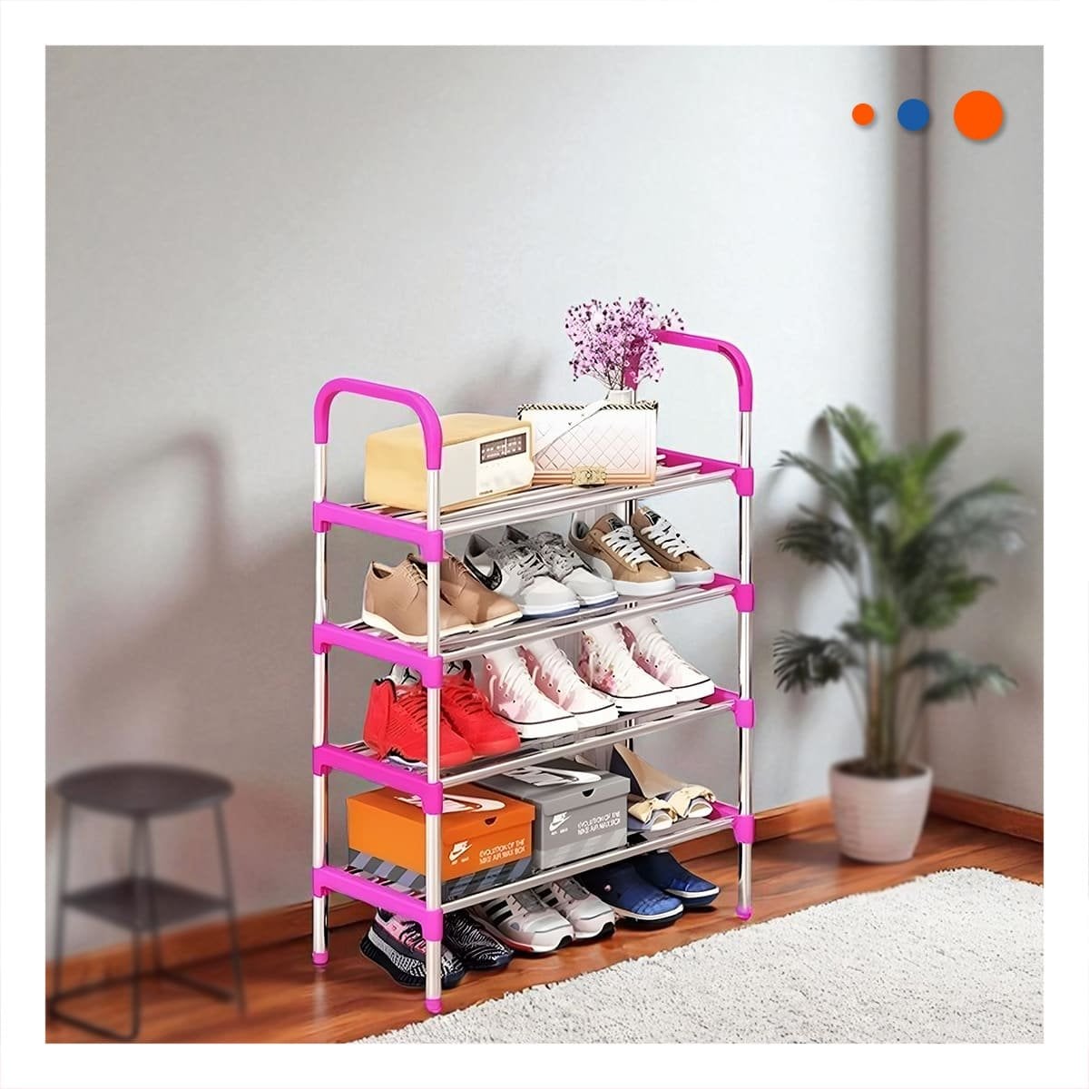 ZAPATERA VERTICAL 4 NIVELES COMPACTA Y COMODA Y SEGURA ROSADO Y+PAPEL REGALO - 1