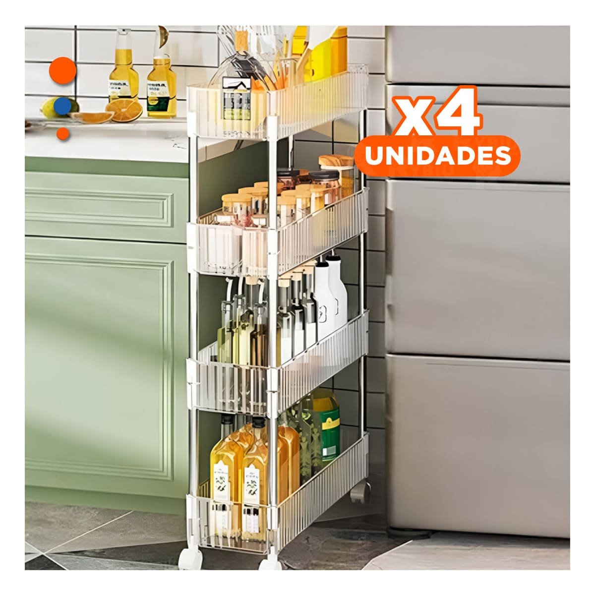 PACK4 MUEBLE LATERAL 4 NIVELES CON 4 RUEDAS DISENO COMPACTO ACRILICO Y+REGALO STICKER - 1