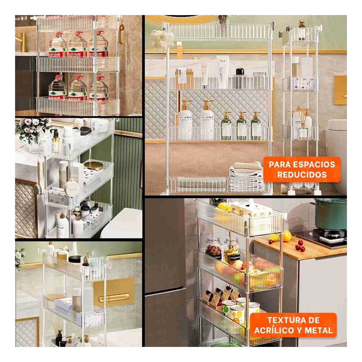 PACK4 MUEBLE LATERAL 4 NIVELES CON 4 RUEDAS DISENO COMPACTO ACRILICO Y+REGALO STICKER - 2