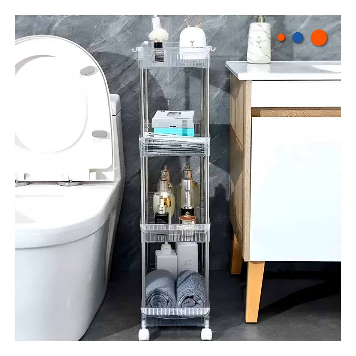 PACK4 MUEBLE LATERAL 4 NIVELES CON 4 RUEDAS DISENO COMPACTO ACRILICO Y+REGALO STICKER - 5