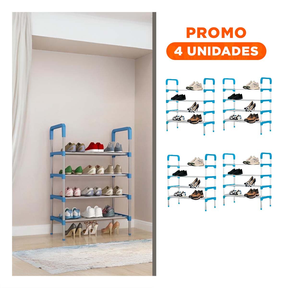 PACK4 SOPORTE VERTICAL 4 NIVELES COMODO Y LIGERO Y PRACTICO CELESTE - 1