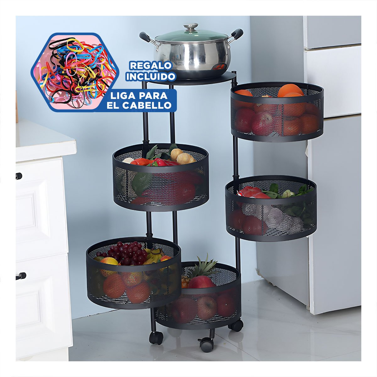 ESTANTE CIRCULAR MULTIFUNCIONAL DE 5 NIVELES PARA ESPACIOS UTILES Y+LIGAS REGALO - 2