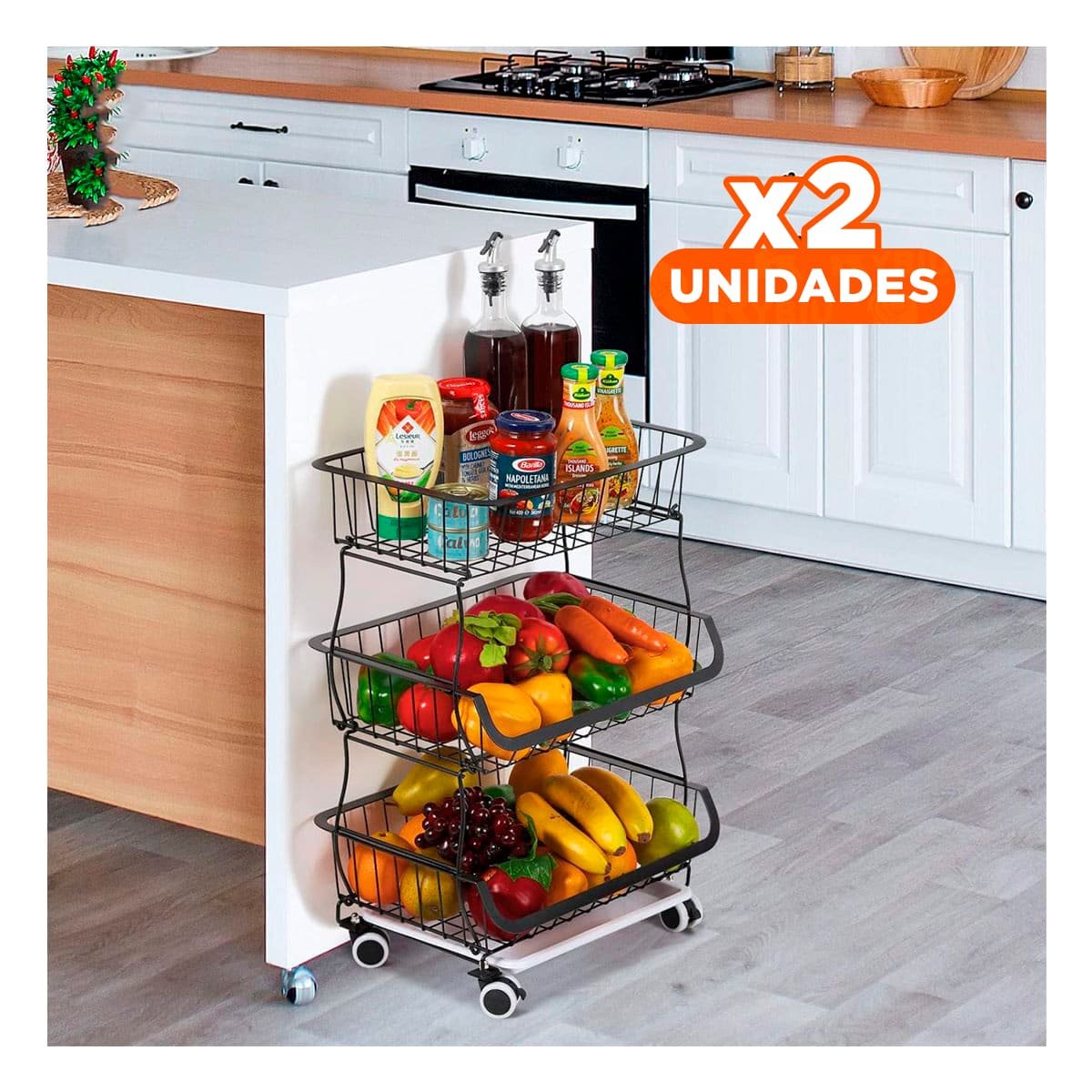 PACK2 MUEBLE DE 3 NIVELES PARA COCINA EN ACERO COLOR NEGRO SEGURO PARA HOGAR - 1
