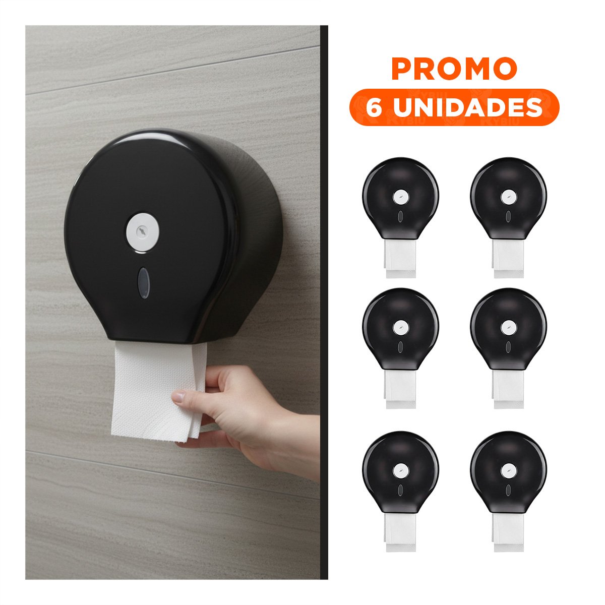 PACK6 CONTENEDOR DE PAPEL HIGIENICO JUMBO NEGRO PRACTICO Y COMODO GOTA Y+REGALO STICKER - 1