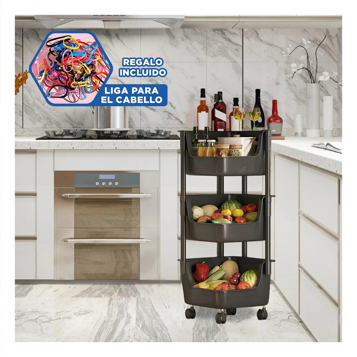 ORGANIZADOR CUADRADO DE 3 NIVELES CON RUEDAS DISENO FUNCIONAL Y+LIGAS REGALO - 2