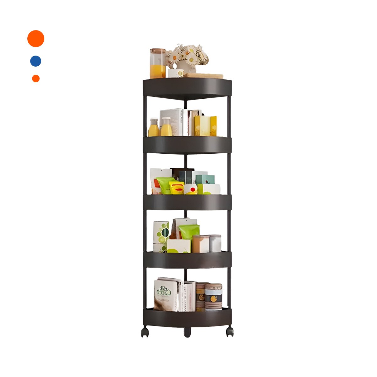 ESTANTE ESQUINERO NEGRO 5 NIVELES CON RUEDAS FORMATO COMPACTO FACIL DE UBICAR Y+LIGAS REGALO - 5