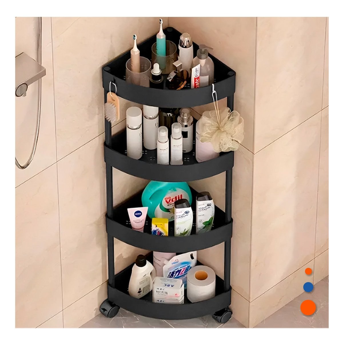 ESTANTE ESQUINERO DE 4 NIVELES CON RUEDAS NEGRO ESTRUCTURA FIRME Y+PAPEL REGALO - 1