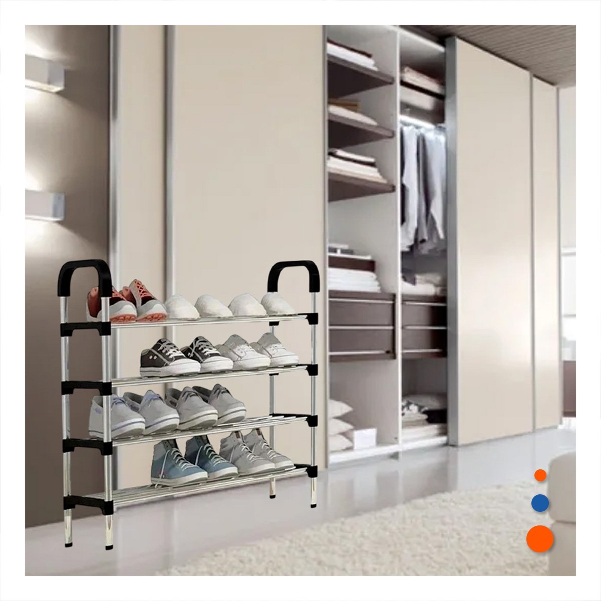 ZAPATERA VERTICAL 4 NIVELES LIGERA Y PRACTICA Y FACIL DE USAR EN CASA NEGRO - 3
