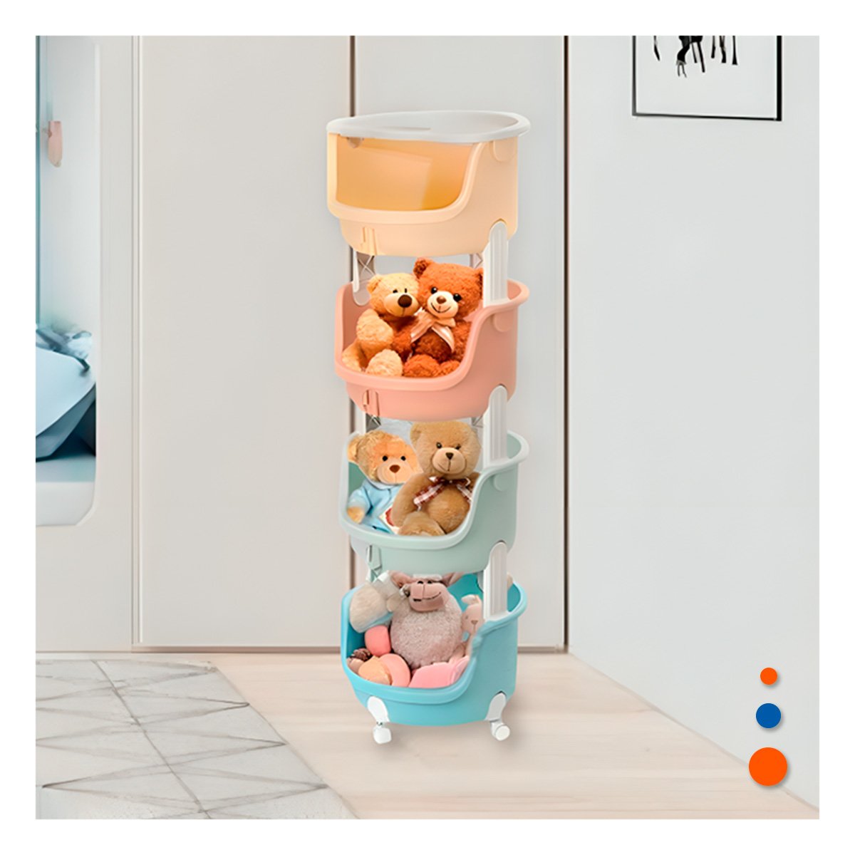 PACK2 CONTENEDOR CIRCULAR INFANTIL 4 NIVELES MULTICOLOR VERDE CELESTE AMARILLO Y NARANJA - 2