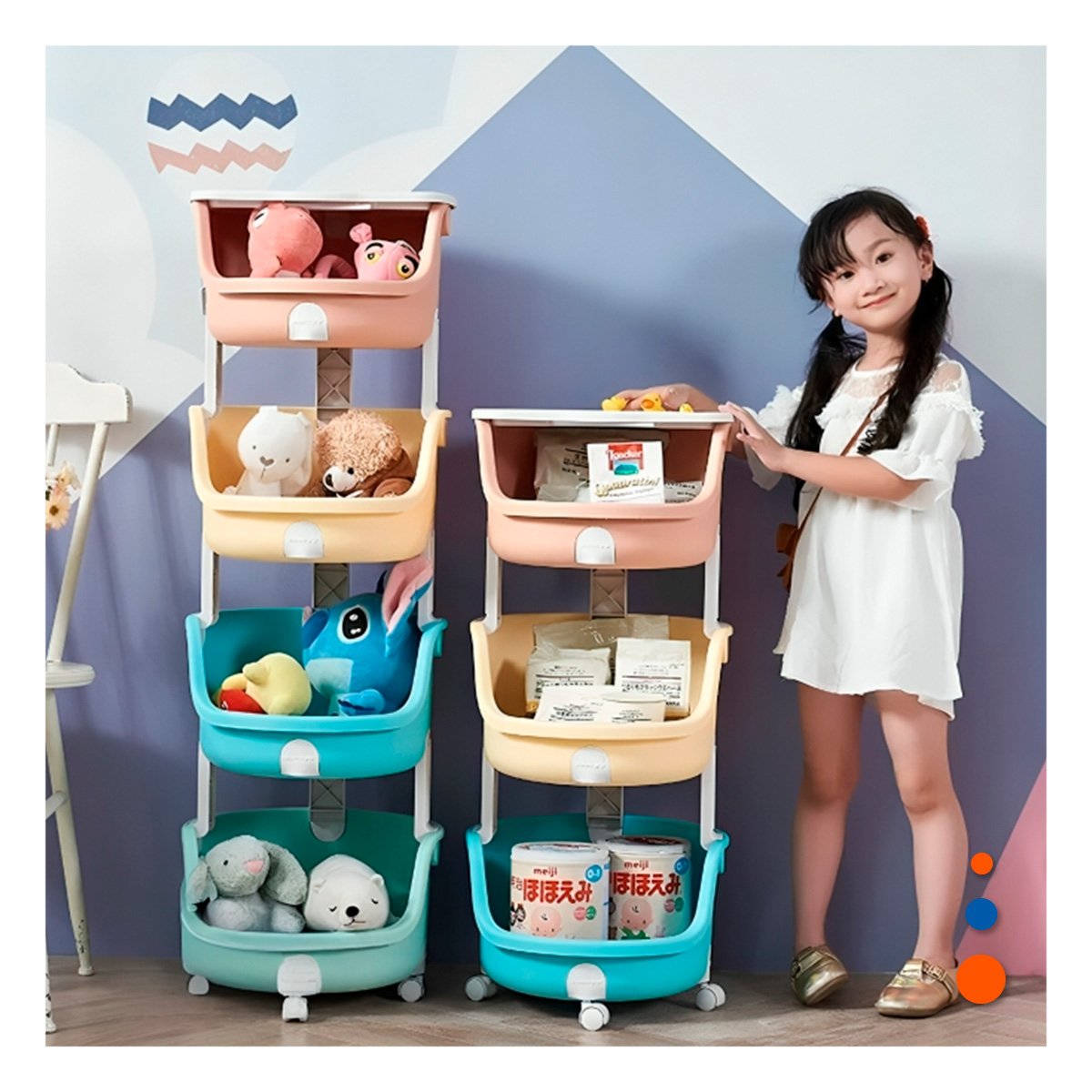PACK2 CONTENEDOR CIRCULAR INFANTIL 4 NIVELES MULTICOLOR VERDE CELESTE AMARILLO Y NARANJA - 5