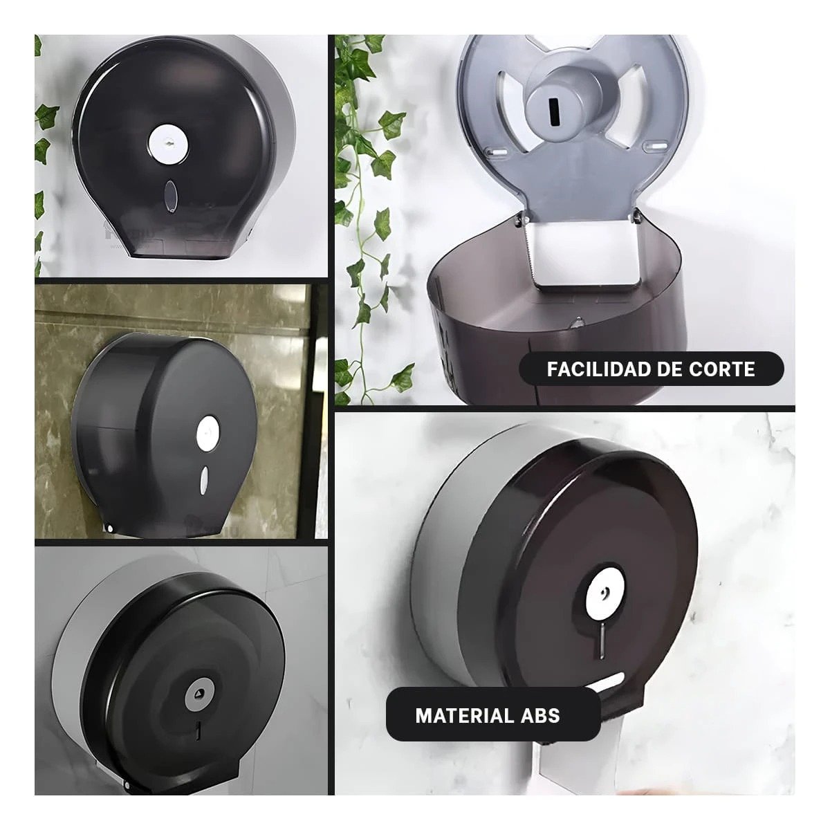 PACK6 CONTENEDOR DE PAPEL HIGIENICO JUMBO NEGRO COMPACTO Y VERSATIL GOTA Y+PAPEL REGALO - 3