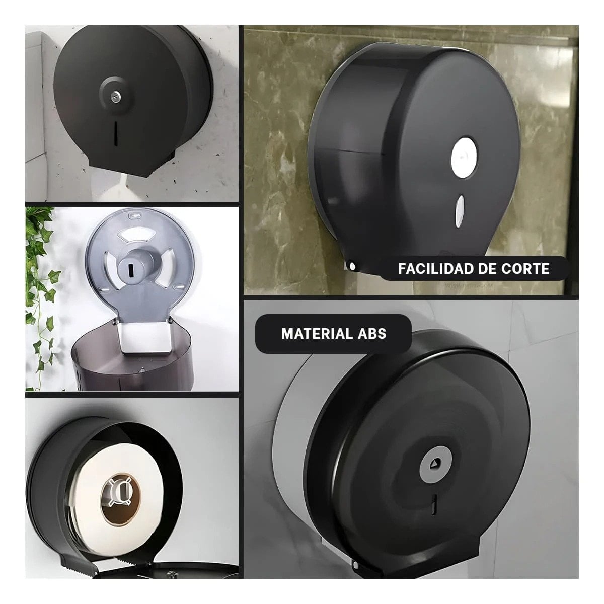 PACK4 CONTENEDOR DE PAPEL HIGIENICO JUMBO NEGRO LIGERO Y PRACTICO GOTA Y+REGALO STICKER - 2