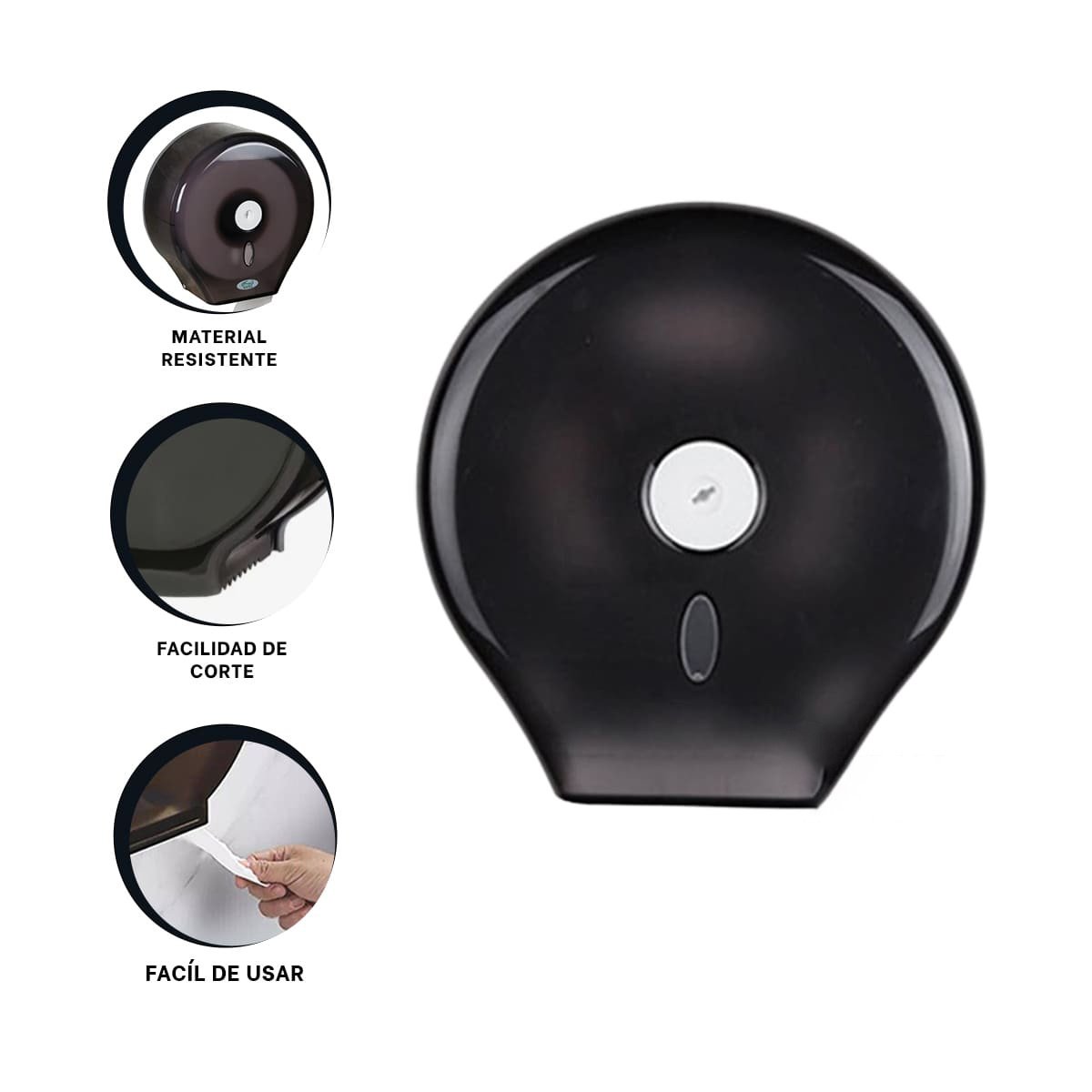 DISPENSADOR DE PAPEL HIGIENICO JUMBO NEGRO LIGERO Y COMODO Y SEGURO GOTA Y+PAPEL REGALO - 5