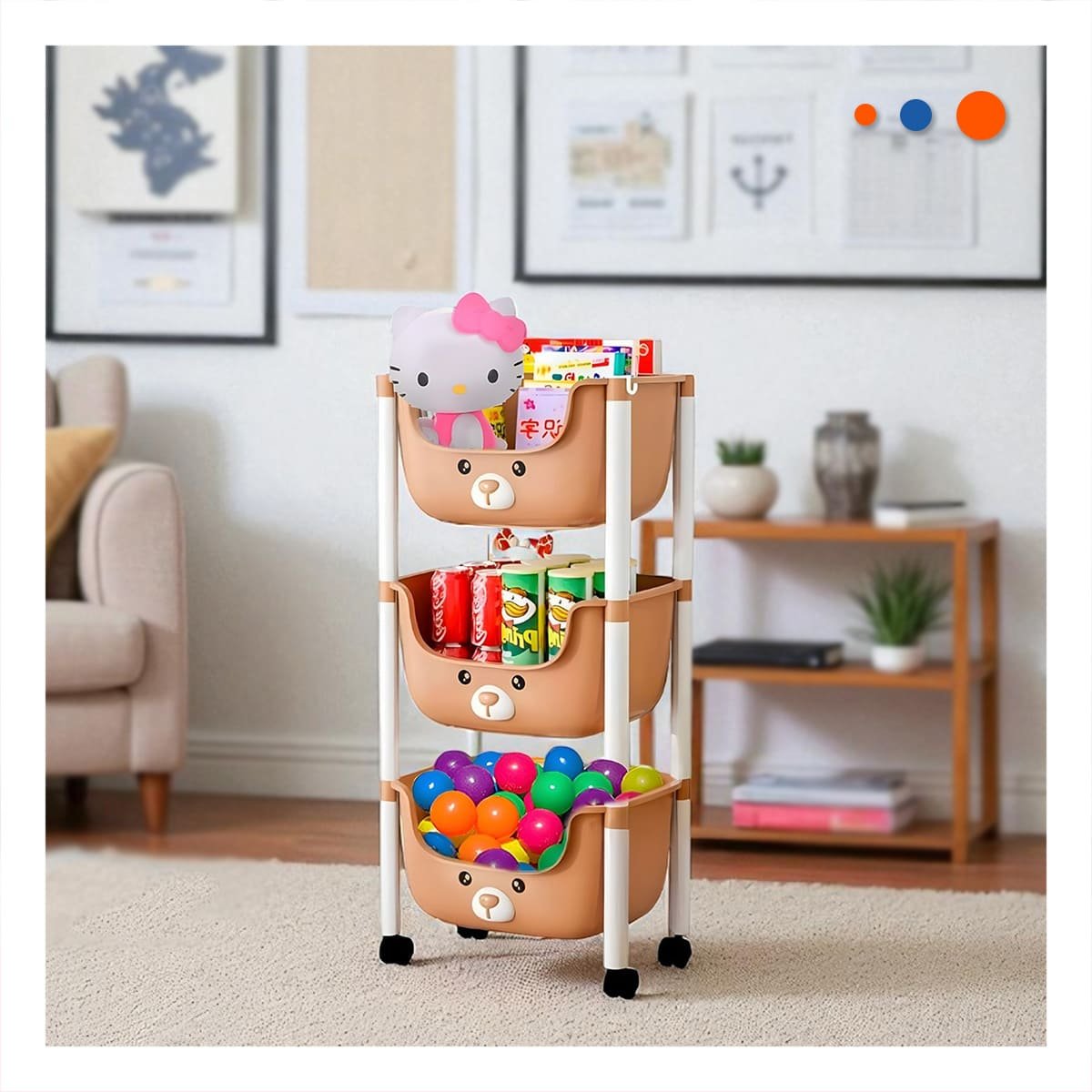 ORGANIZADOR KAWAII 3 NIVELES ESTRUCTURA RESISTENTE CON OSITO MARRON Y+REGALO STICKER - 2