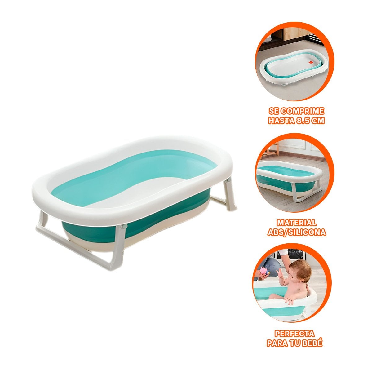 BAÑERA PLEGABLE PARA BEBE COMPACTA, LIGERA Y COMODA PARA EL HOGAR VERDE Y+PAPEL REGALO - 5