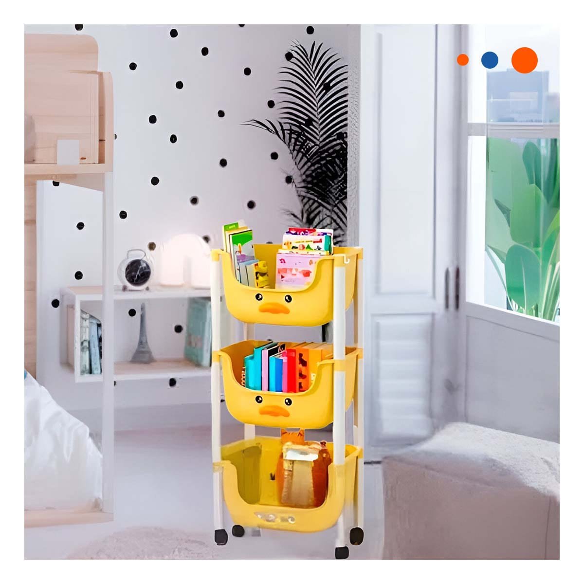 PACK2 ESTANTERO KAWAII 3 NIVELES ESTRUCTURA RESISTENTE CON PATO AMARILLO Y+REGALO STICKER - 5