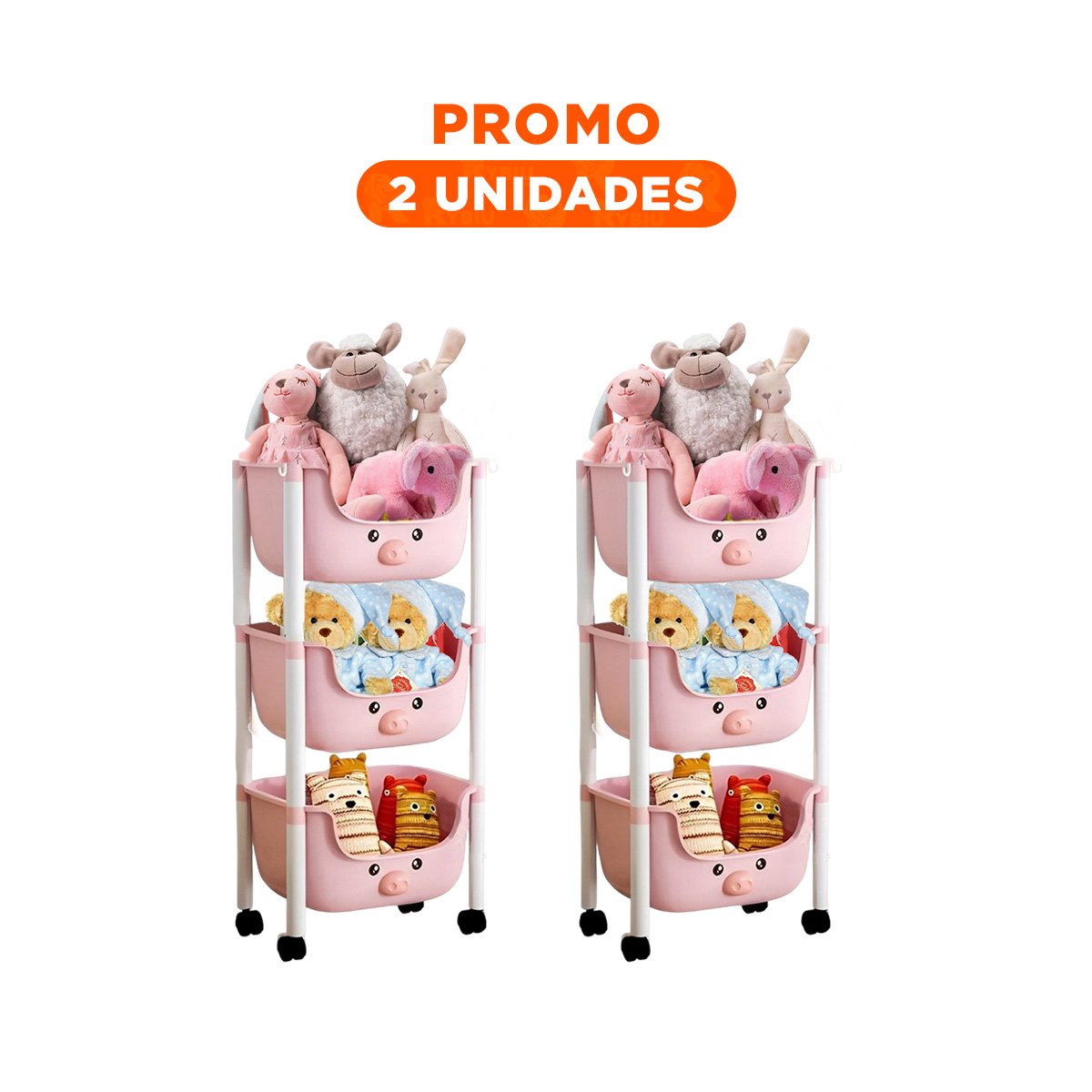 PACK2 ESTANTERO KAWAII 3 NIVELES ESTRUCTURA RESISTENTE CON CHANCHO ROSADO Y+REGALO STICKER - 1