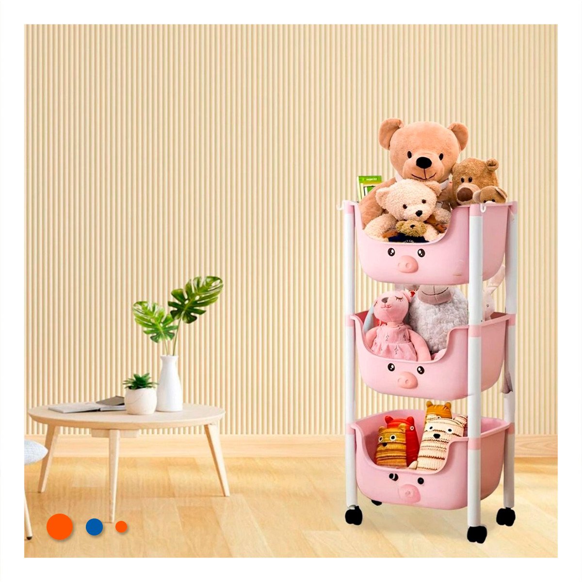 PACK2 ESTANTERO KAWAII 3 NIVELES ESTRUCTURA RESISTENTE CON CHANCHO ROSADO Y+REGALO STICKER - 3
