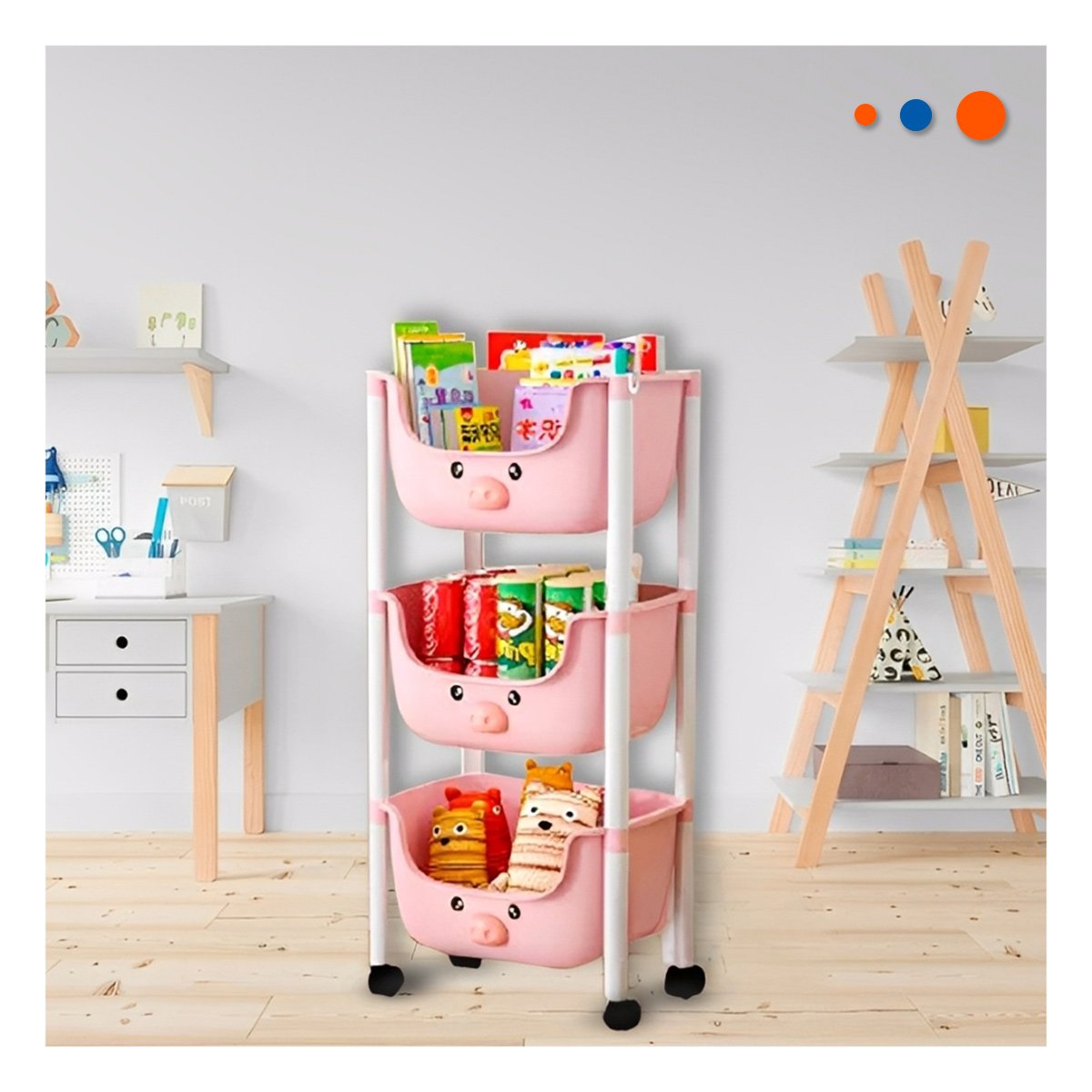 PACK2 ESTANTERO KAWAII 3 NIVELES ESTRUCTURA RESISTENTE CON CHANCHO ROSADO Y+REGALO STICKER - 5