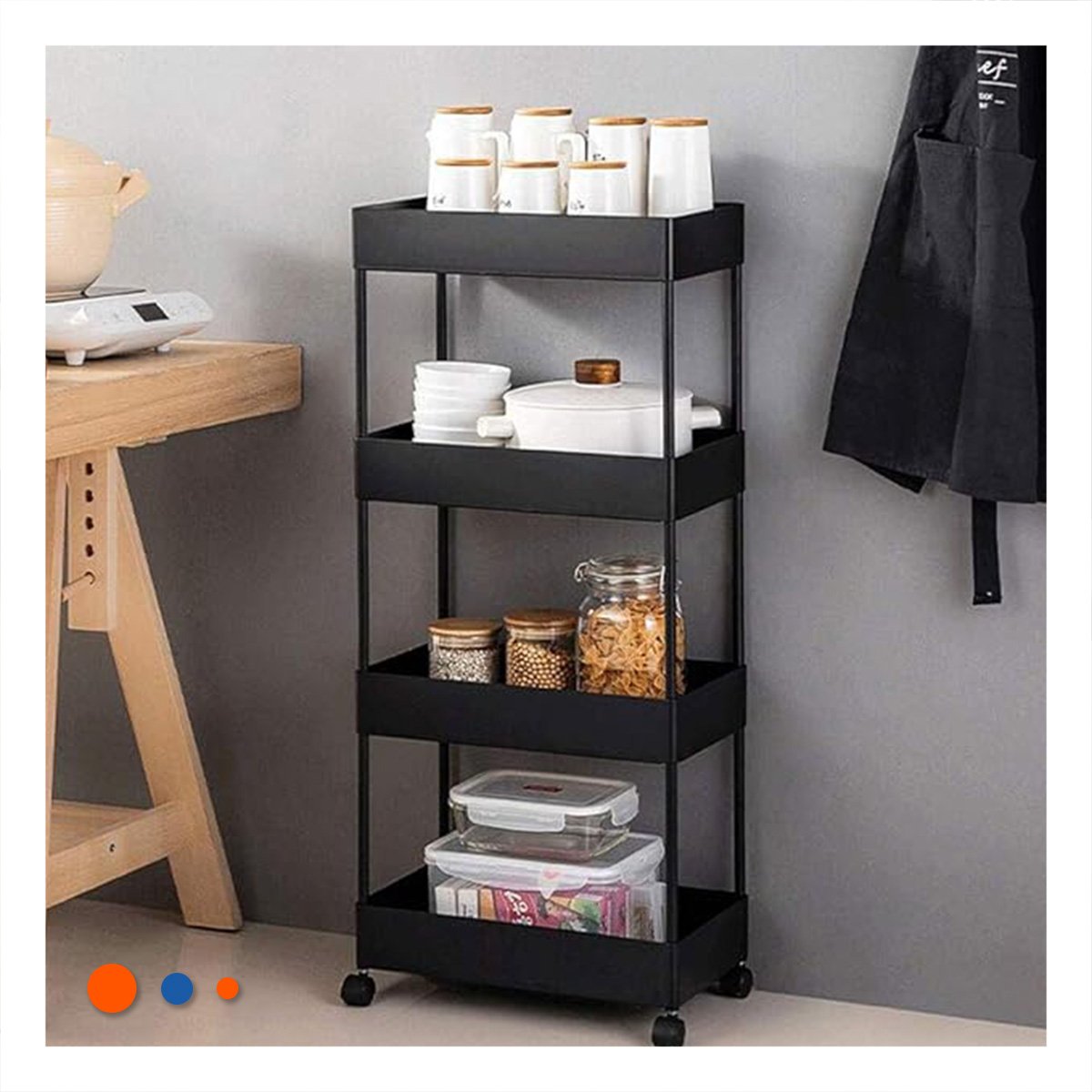 PACK2 ESTRUCTURA LATERAL DE 4 NIVELES CON 4 RUEDAS NEGRO PLASTICO COMPACTO Y+REGALO STICKER - 3