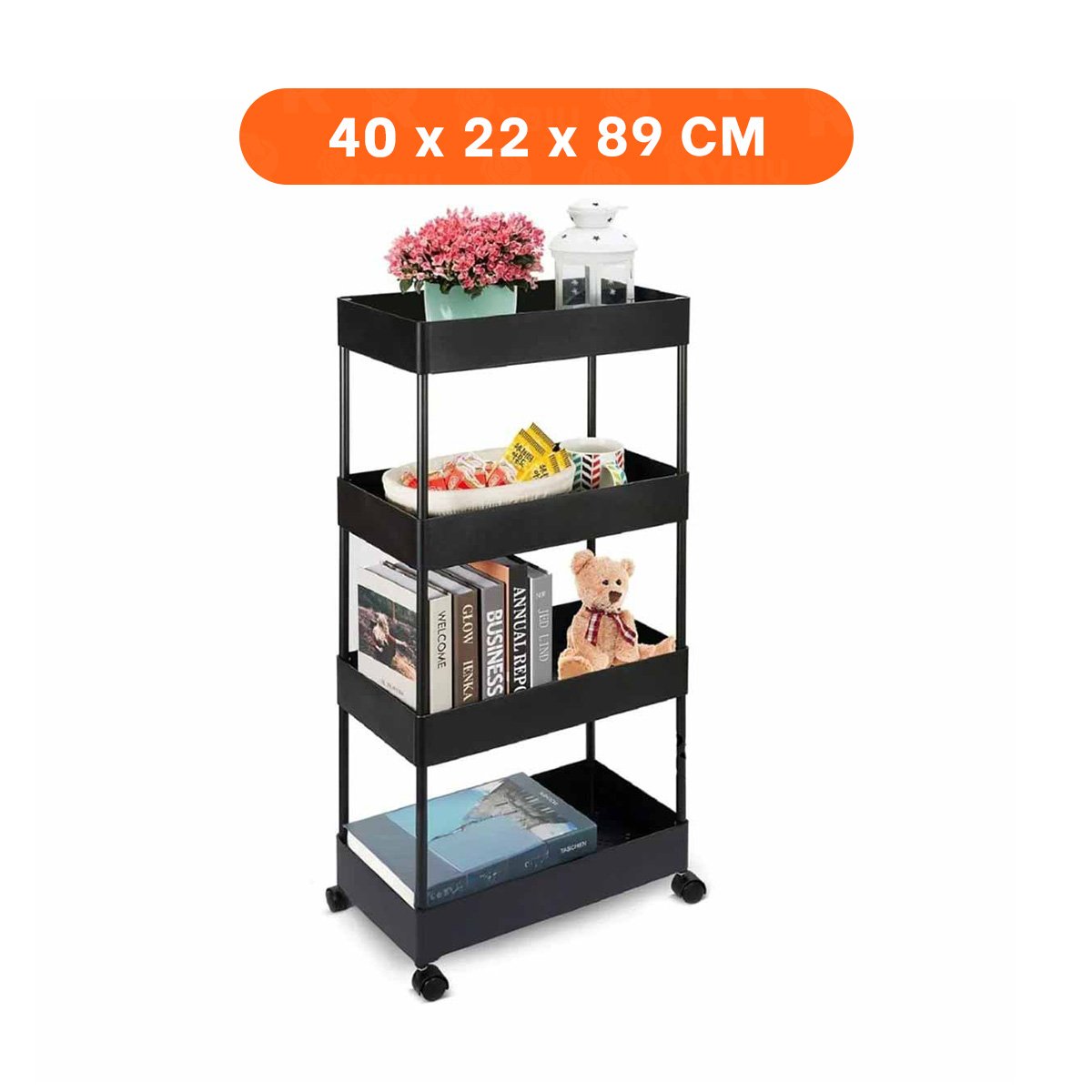 PACK2 ESTRUCTURA LATERAL DE 4 NIVELES CON 4 RUEDAS NEGRO PLASTICO COMPACTO Y+REGALO STICKER - 4